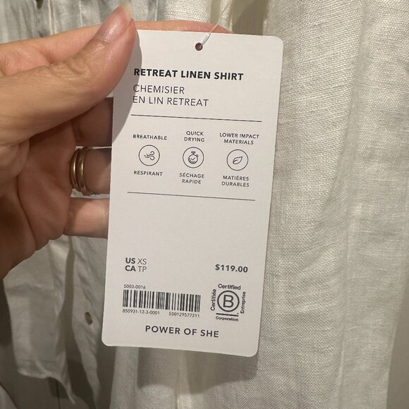BNWT Athleta Retreat 100% Linen Shirt - XS Calla Lily - Picture 5 of 8